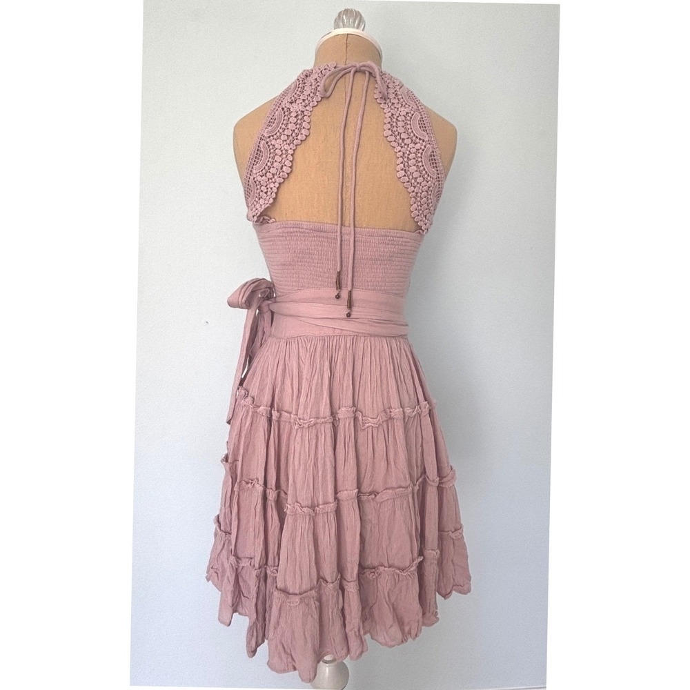 Free People Mini Dress Small Halter Crochet Summer Fairycore Beach Festival - Picture 5 of 9